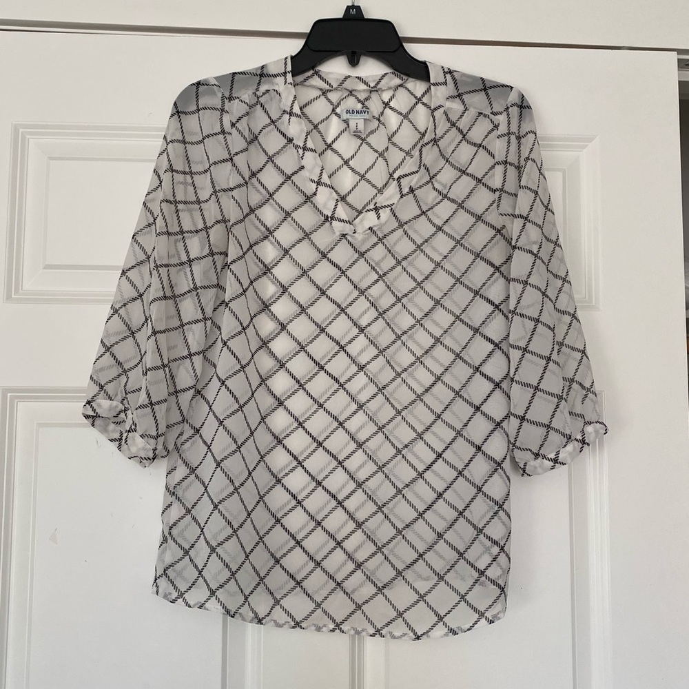 Black and White Print Sheer Popover Top